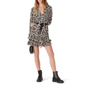 Sandro Dami Dress Black White Floral Crepe